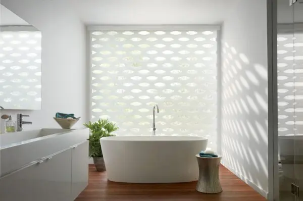 Designer Banded Shades Coastal Bathroom Open