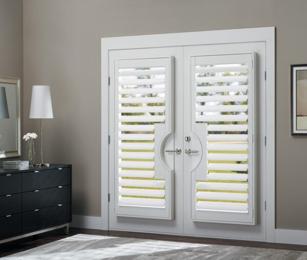 Heritance Hardwood Shutters french door curved no offset bedroom