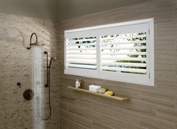 Palm Beach Polysatin Shutters bathroom shower open louvers