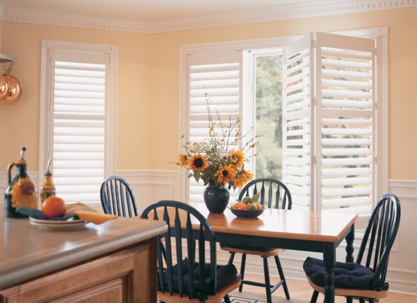 Palm Beach Polysatin Shutters dining room bi fold hinged panels