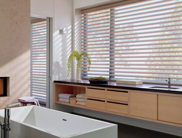 Pirouette Window Shadings satin metallic bathroom