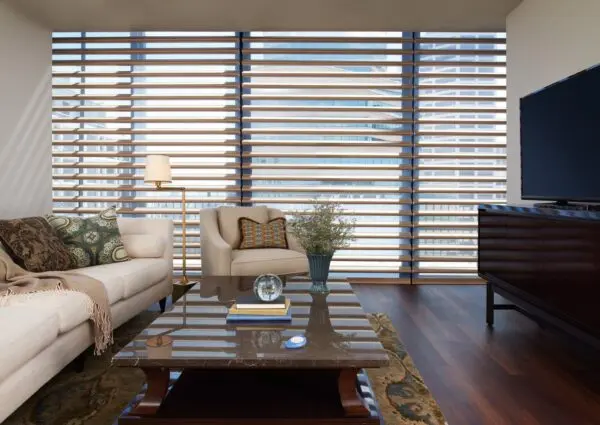 Pirouette Window Shadings satin metallic notalent living room