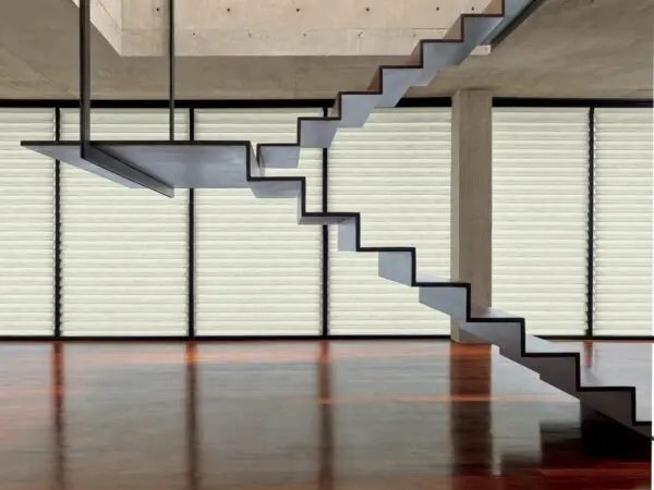 Vignette Modern Roman Shades cascade loft stairs r2