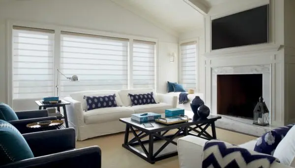 Vignette Modern Roman Shades duolite leela livingroom fullyraised